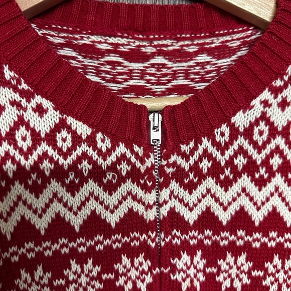 Christmas Fare Isle Zipper Red and White Large No Tags Sweater Zippy Cotton A4 - Picture 4 of 6